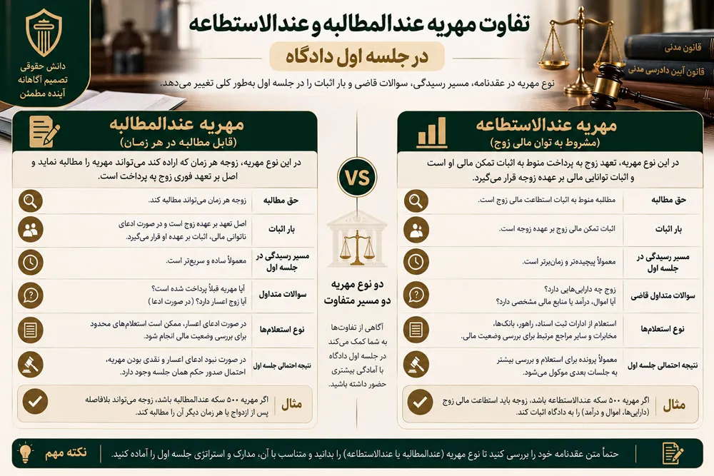 تفاوت مهریه عندالمطالبه و عندالاستطاعه در جلسه اول